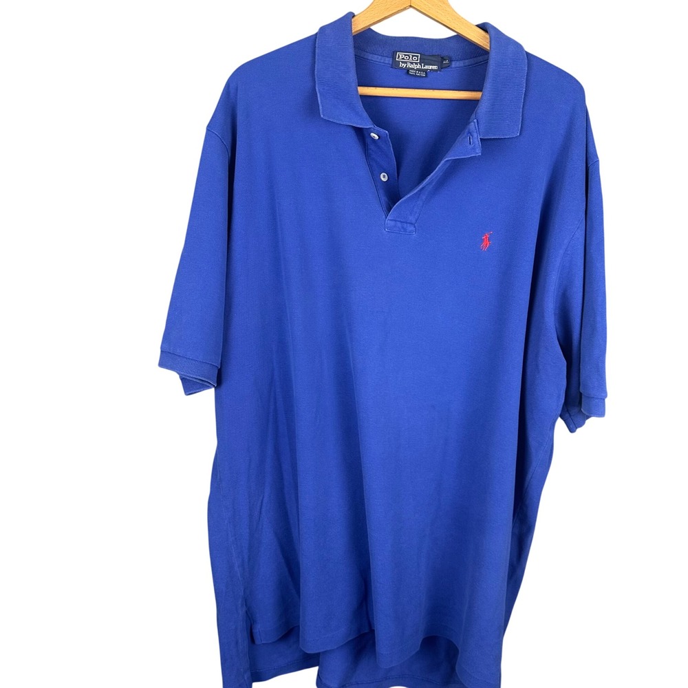 Polo Ralph Lauren Mens XXL Blue Short Sleeve Pique Polo Shirt Red Pony USA Made
